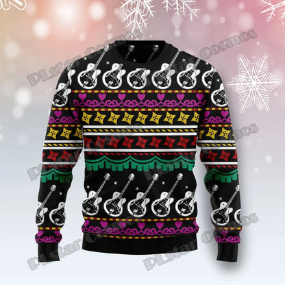 PLstar Cosmos Guitar Christmas Pattern 3D Printed Men's Ugly Christmas Sweater Winter Unisex Casual Warm Knitwear Pullover MY13