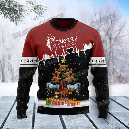 PLstar Cosmos Horse Christmas Tree 3D Printed Men's Ugly Christmas Sweater Winter Unisex Casual Warm Knitwear Pullover MY29