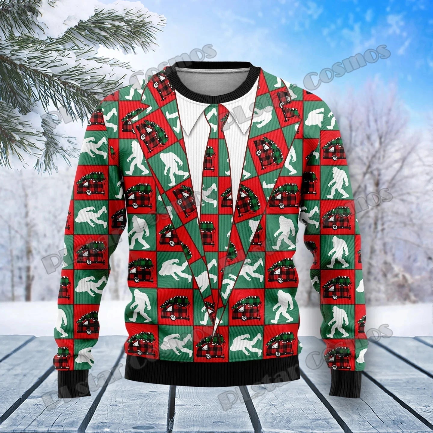 Autumn Winter Unisex Casual Knit Pullover Sweater Amazing Bigfoot Pattern 3D Printed Men's Ugly Christmas Sweater KMY01