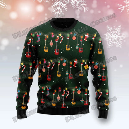 PLstar Cosmos Guitar Christmas Pattern 3D Printed Men's Ugly Christmas Sweater Winter Unisex Casual Warm Knitwear Pullover MY13