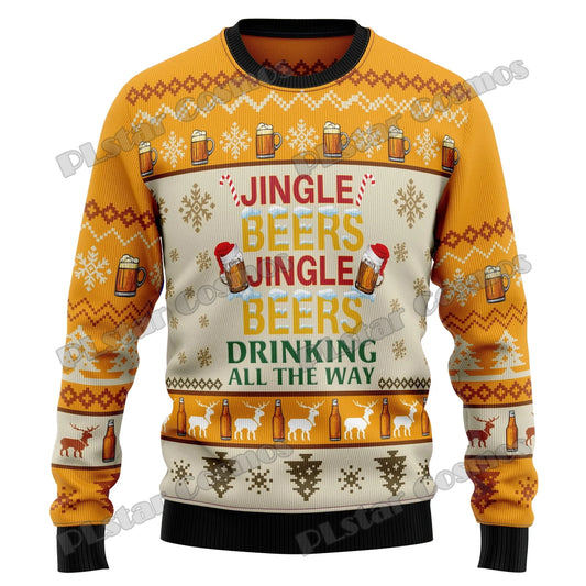 PLstar Cosmos Christmas Jingle Beer 3D Printed Men's Ugly Christmas Sweater Winter Unisex Casual Warm Knitwear Pullover MY22