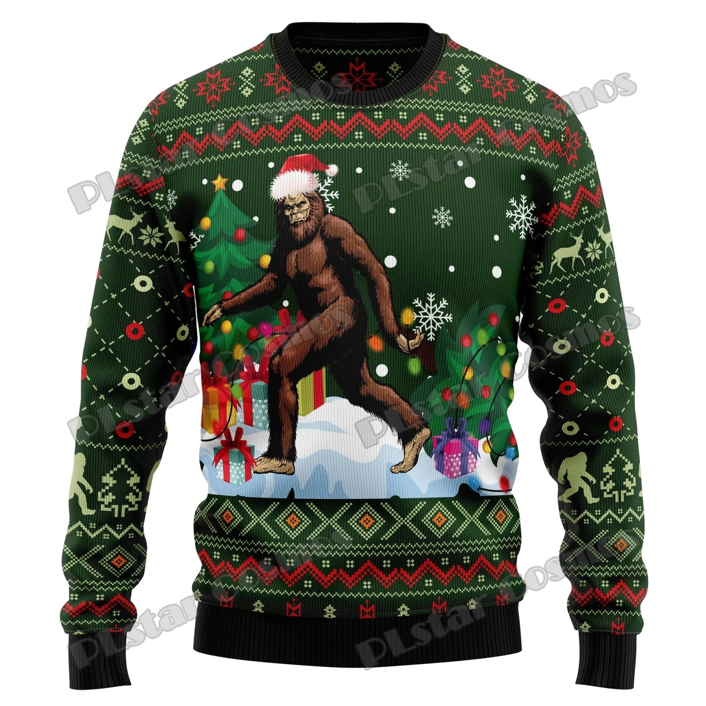 Autumn Winter Unisex Casual Knit Pullover Sweater Amazing Bigfoot Pattern 3D Printed Men's Ugly Christmas Sweater KMY01