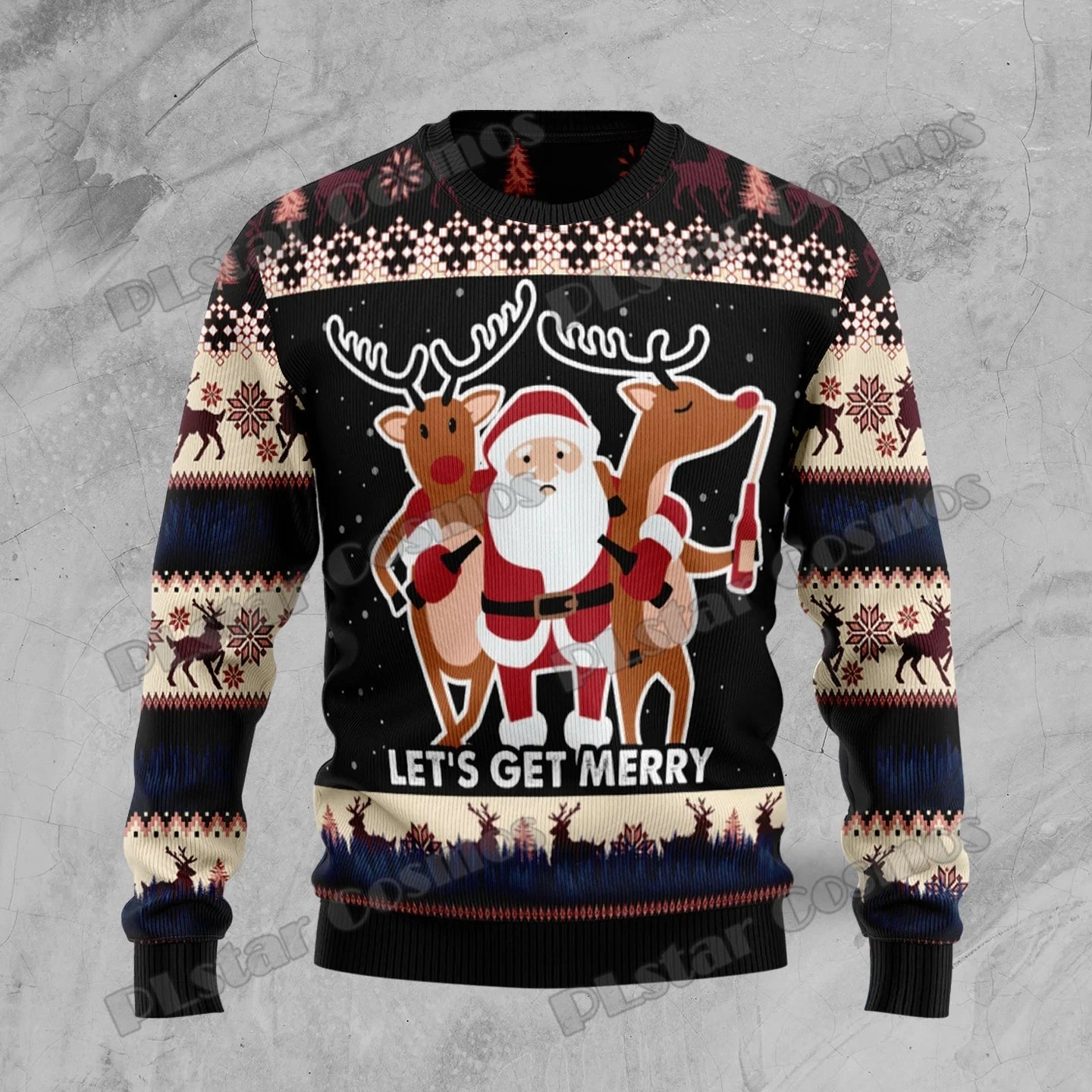 PLstar Cosmos Christmas Jingle Beer 3D Printed Men's Ugly Christmas Sweater Winter Unisex Casual Warm Knitwear Pullover MY22