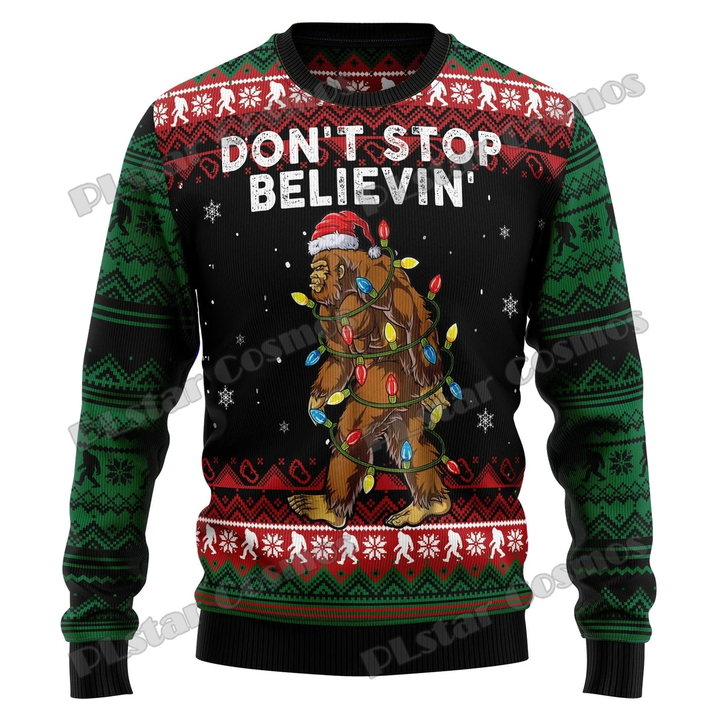 Autumn Winter Unisex Casual Knit Pullover Sweater Amazing Bigfoot Pattern 3D Printed Men's Ugly Christmas Sweater KMY01