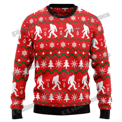 Autumn Winter Unisex Casual Knit Pullover Sweater Amazing Bigfoot Pattern 3D Printed Men's Ugly Christmas Sweater KMY01