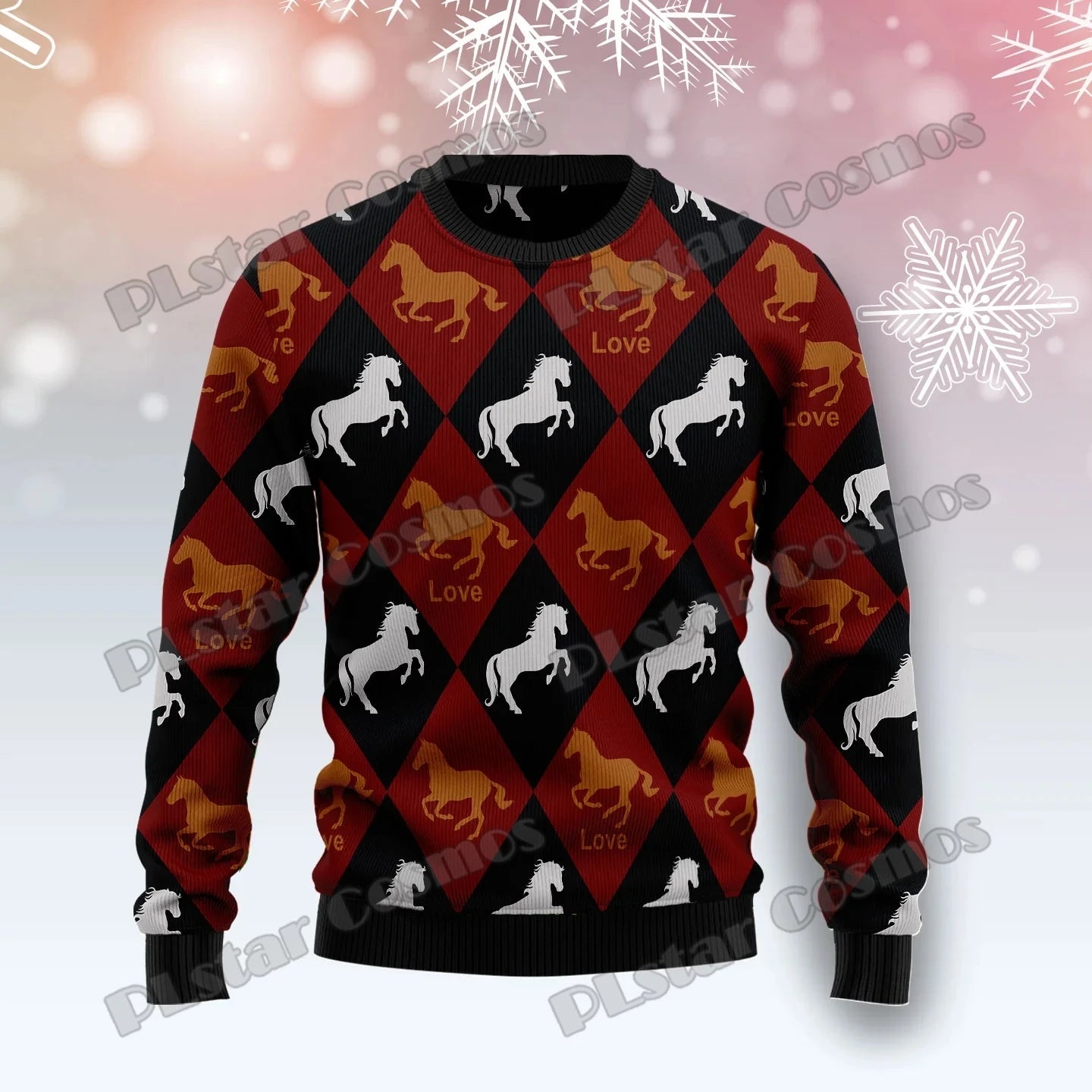 PLstar Cosmos Horse Christmas Tree 3D Printed Men's Ugly Christmas Sweater Winter Unisex Casual Warm Knitwear Pullover MY29