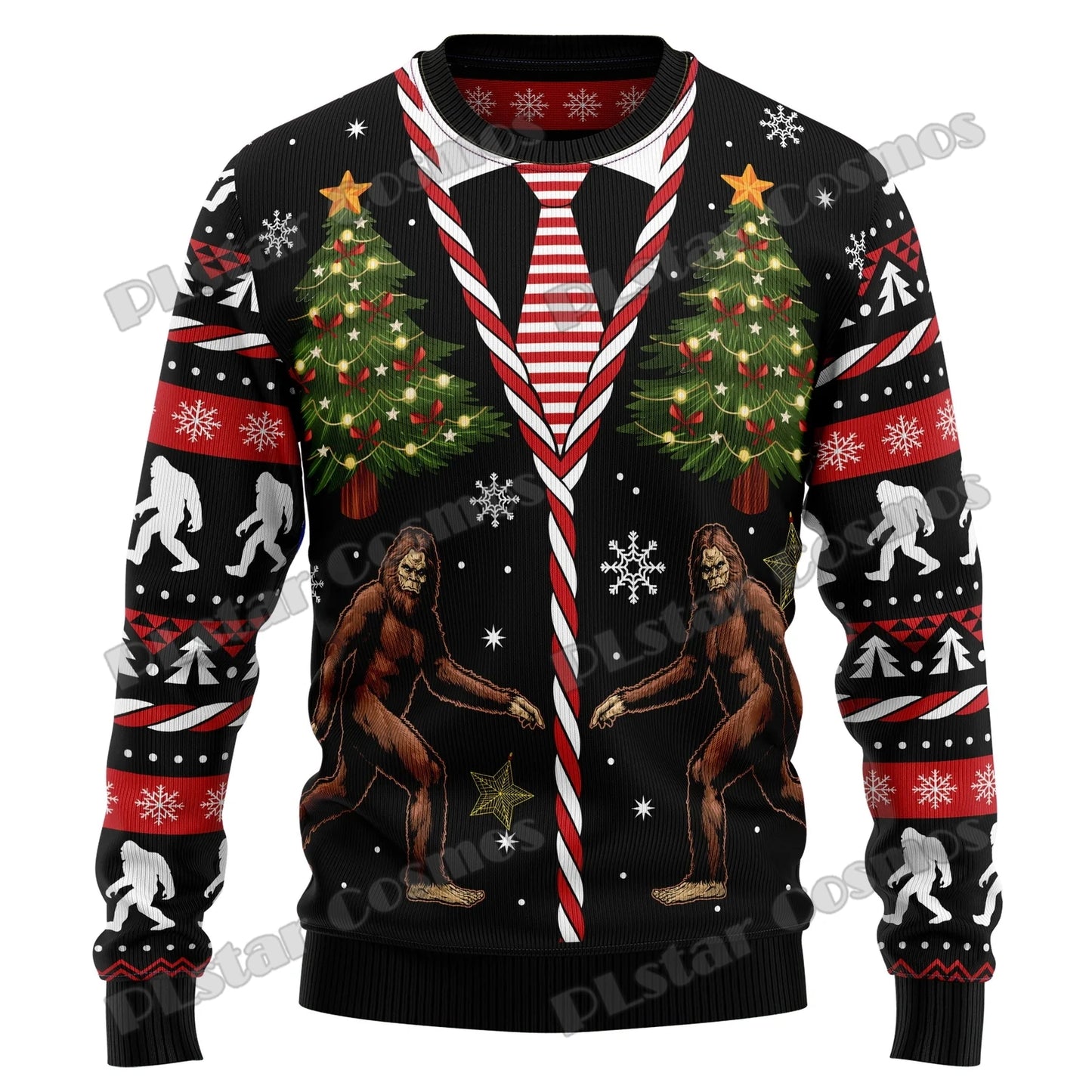 Autumn Winter Unisex Casual Knit Pullover Sweater Amazing Bigfoot Pattern 3D Printed Men's Ugly Christmas Sweater KMY01