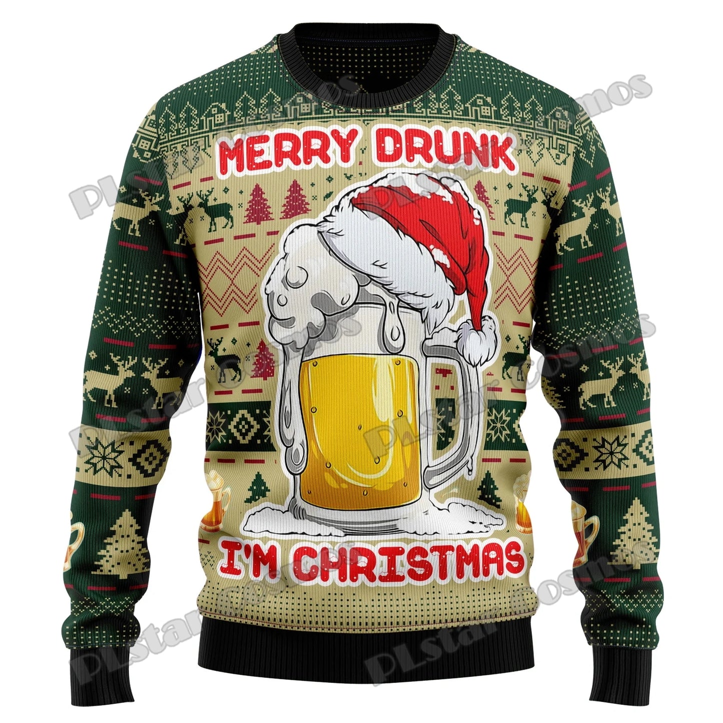 PLstar Cosmos Christmas Jingle Beer 3D Printed Men's Ugly Christmas Sweater Winter Unisex Casual Warm Knitwear Pullover MY22