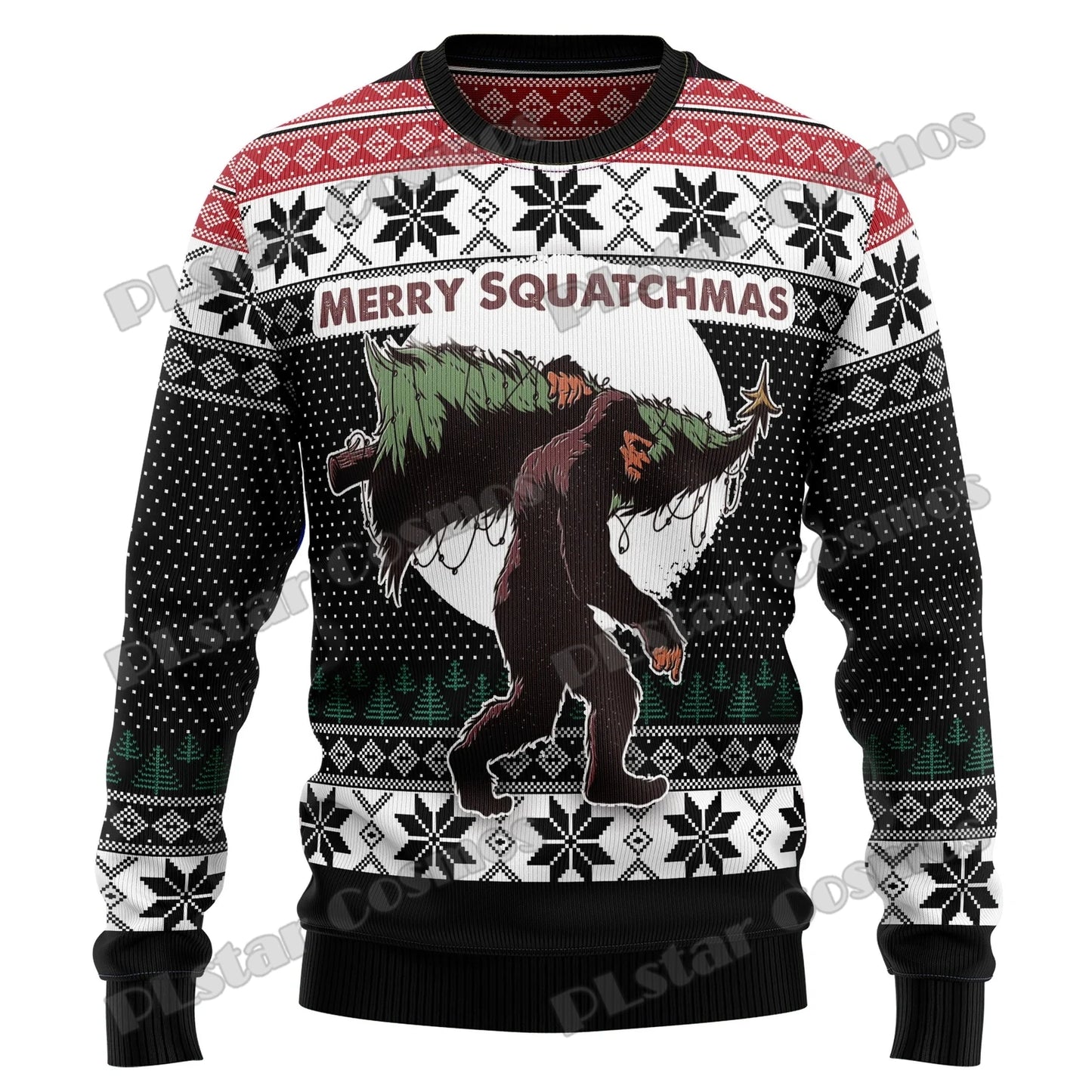 Autumn Winter Unisex Casual Knit Pullover Sweater Amazing Bigfoot Pattern 3D Printed Men's Ugly Christmas Sweater KMY01