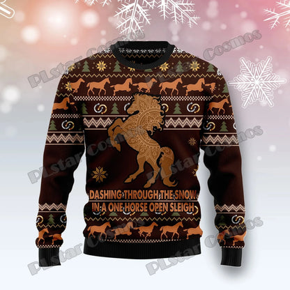 PLstar Cosmos Horse Christmas Tree 3D Printed Men's Ugly Christmas Sweater Winter Unisex Casual Warm Knitwear Pullover MY29