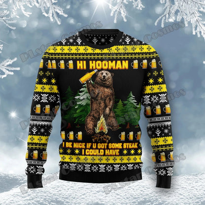 Autumn Winter Unisex Casual Knit Pullover Sweater Amazing Bigfoot Pattern 3D Printed Men's Ugly Christmas Sweater KMY01