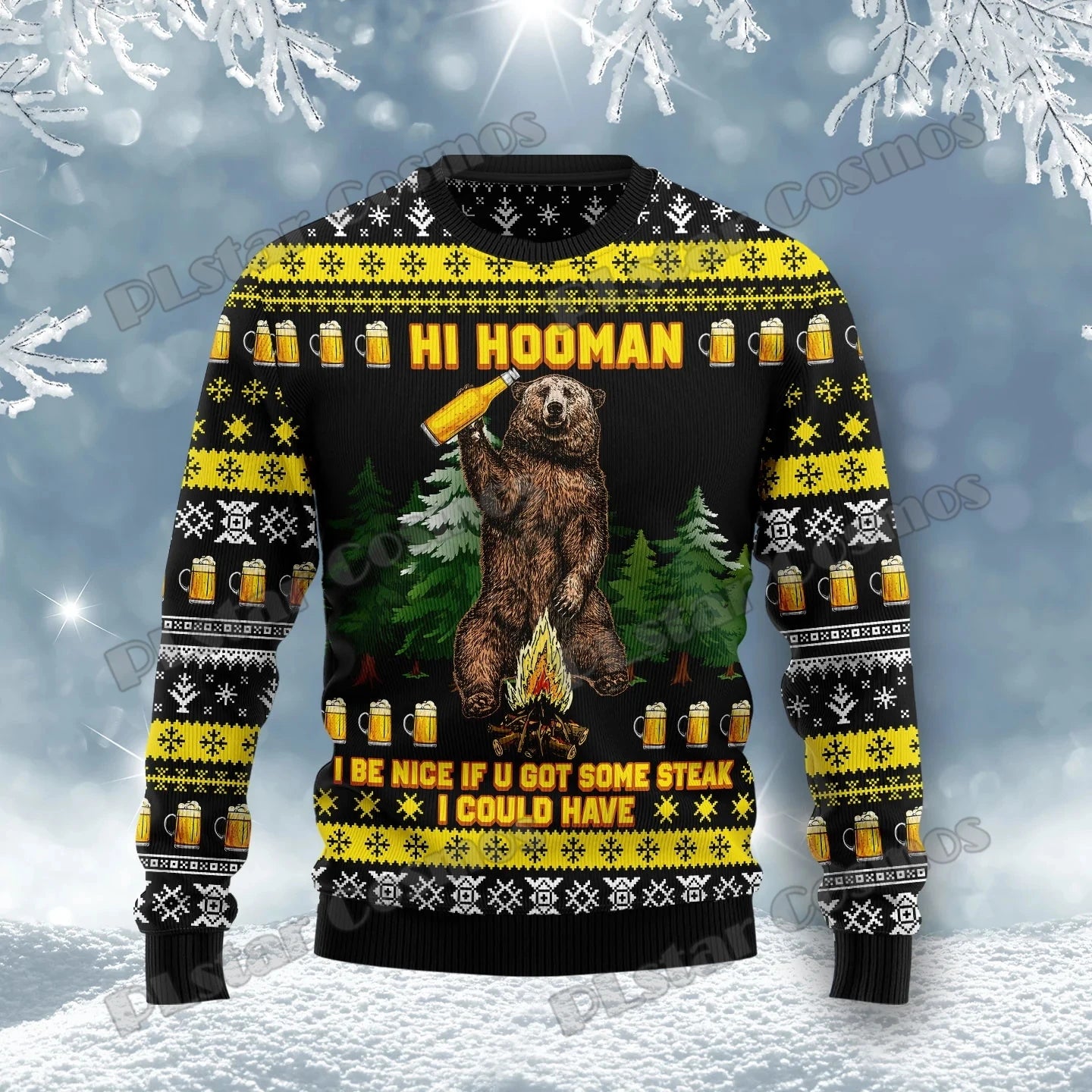 Autumn Winter Unisex Casual Knit Pullover Sweater Christmas Tree Horse Pattern 3D Printed Men's Ugly Christmas Sweater KMY04