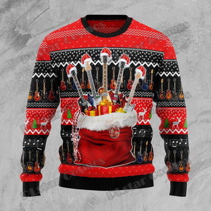 PLstar Cosmos Guitar Christmas Pattern 3D Printed Men's Ugly Christmas Sweater Winter Unisex Casual Warm Knitwear Pullover MY13