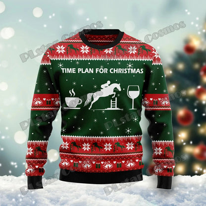 PLstar Cosmos Horse Christmas Tree 3D Printed Men's Ugly Christmas Sweater Winter Unisex Casual Warm Knitwear Pullover MY29