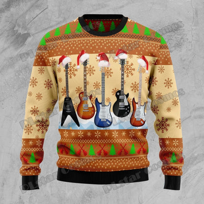 PLstar Cosmos Guitar Christmas Pattern 3D Printed Men's Ugly Christmas Sweater Winter Unisex Casual Warm Knitwear Pullover MY13