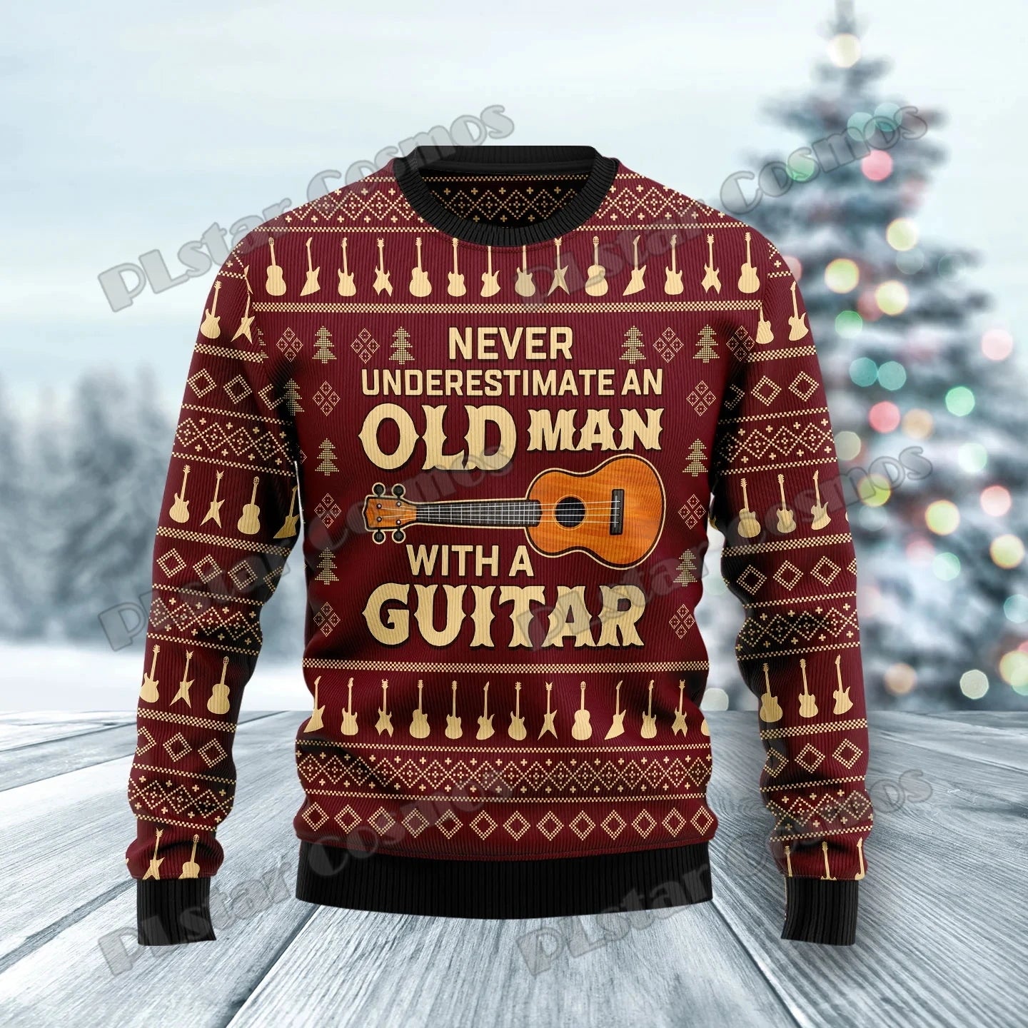 PLstar Cosmos Guitar Christmas Pattern 3D Printed Men's Ugly Christmas Sweater Winter Unisex Casual Warm Knitwear Pullover MY13