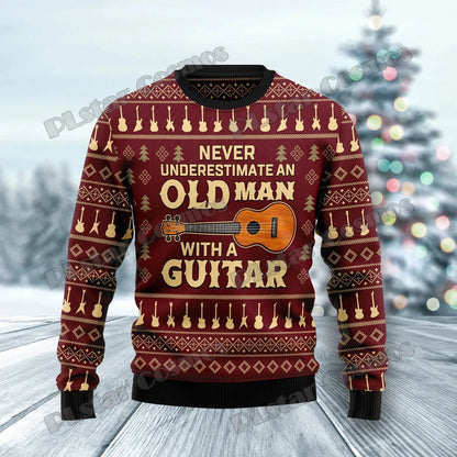 PLstar Cosmos Guitar Christmas Pattern 3D Printed Men's Ugly Christmas Sweater Winter Unisex Casual Warm Knitwear Pullover MY13