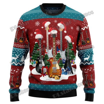 PLstar Cosmos Guitar Christmas Pattern 3D Printed Men's Ugly Christmas Sweater Winter Unisex Casual Warm Knitwear Pullover MY13