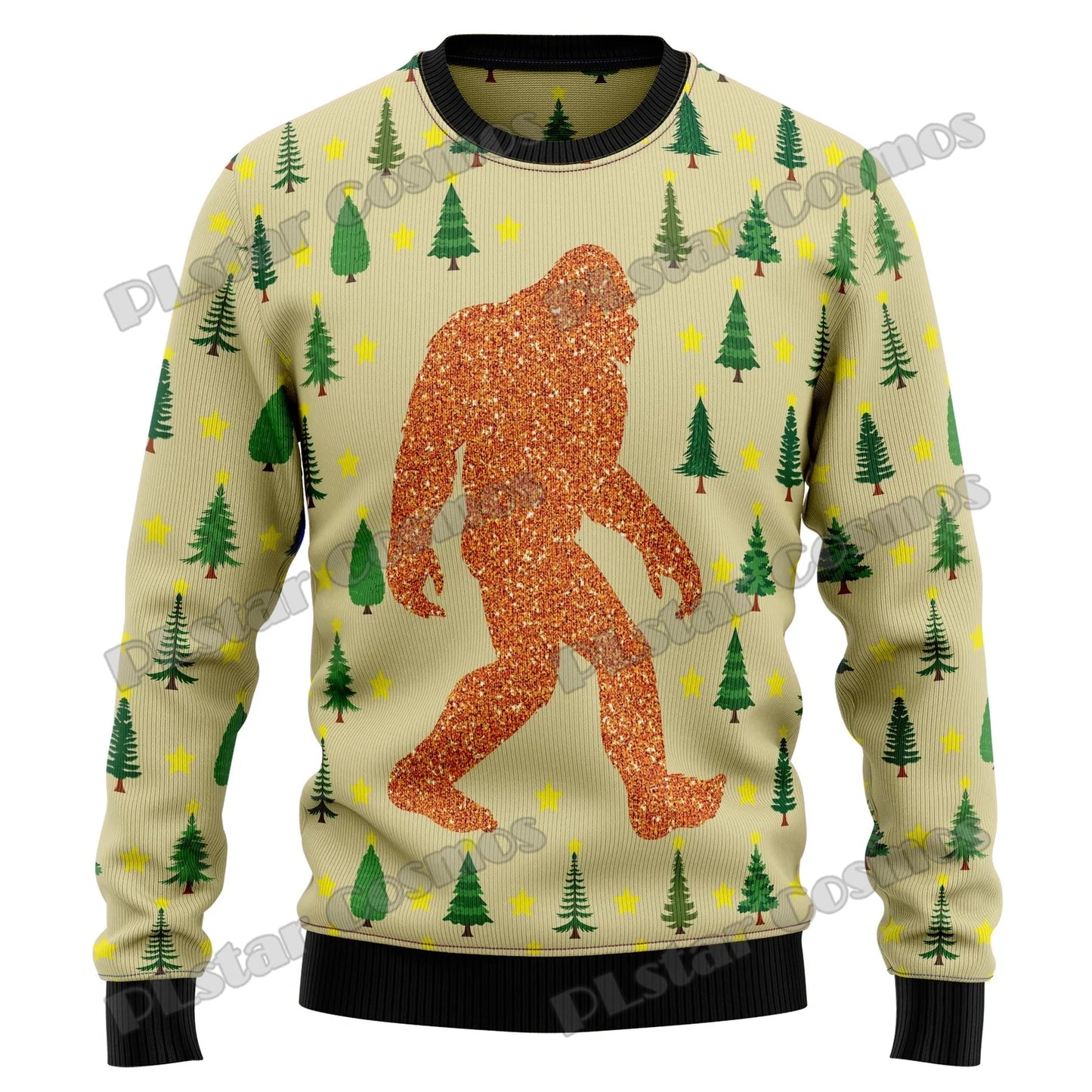 Autumn Winter Unisex Casual Knit Pullover Sweater Amazing Bigfoot Pattern 3D Printed Men's Ugly Christmas Sweater KMY01