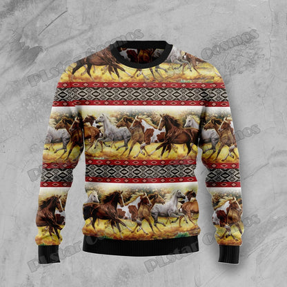 PLstar Cosmos Horse Christmas Tree 3D Printed Men's Ugly Christmas Sweater Winter Unisex Casual Warm Knitwear Pullover MY29