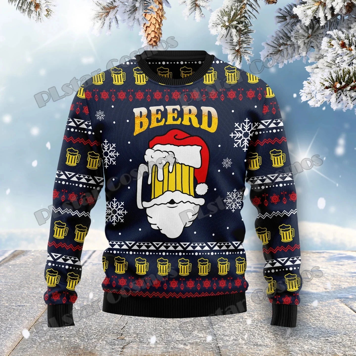 PLstar Cosmos Christmas Jingle Beer 3D Printed Men's Ugly Christmas Sweater Winter Unisex Casual Warm Knitwear Pullover MY22