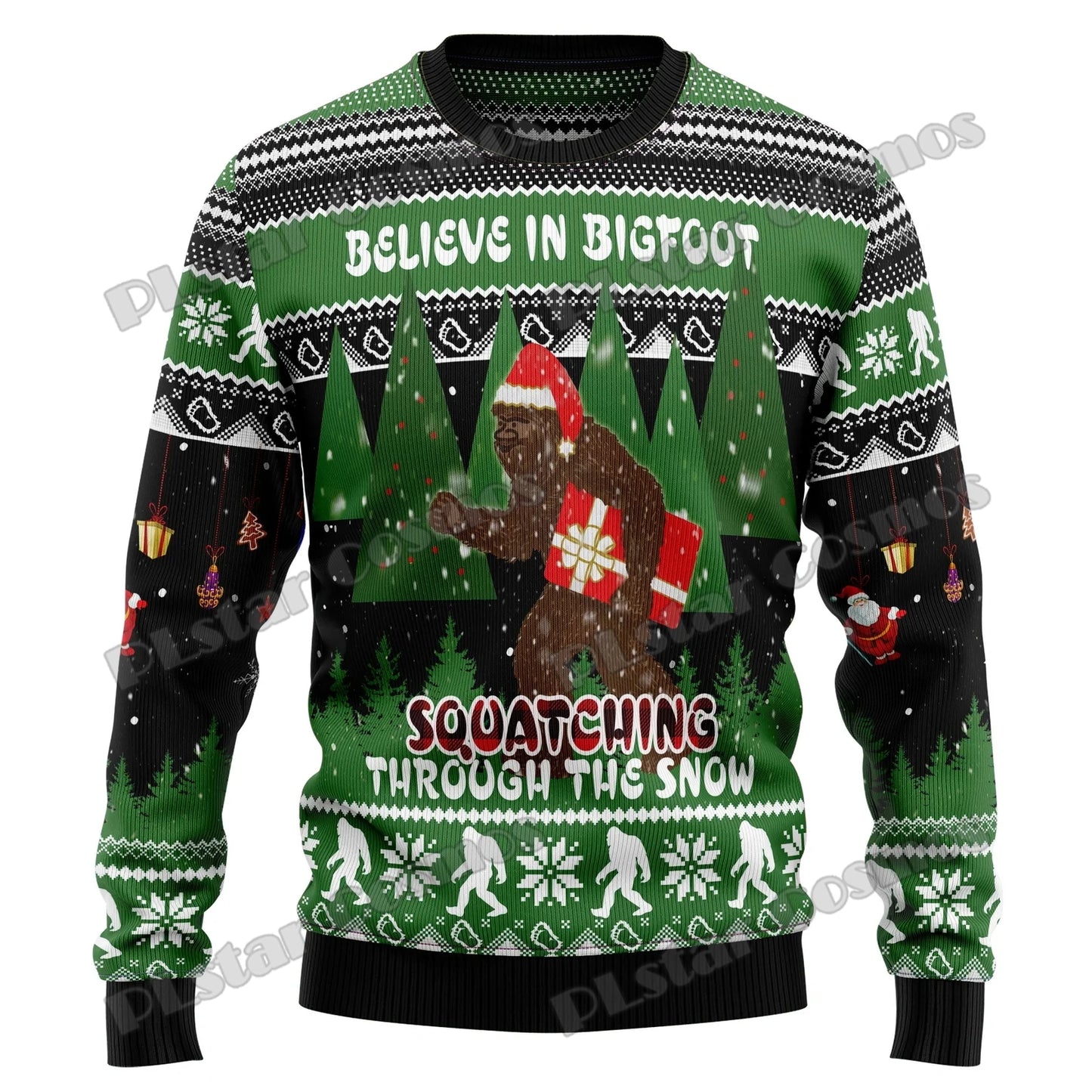 Autumn Winter Unisex Casual Knit Pullover Sweater Amazing Bigfoot Pattern 3D Printed Men's Ugly Christmas Sweater KMY01