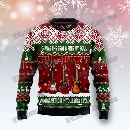 PLstar Cosmos Guitar Christmas Pattern 3D Printed Men's Ugly Christmas Sweater Winter Unisex Casual Warm Knitwear Pullover MY13