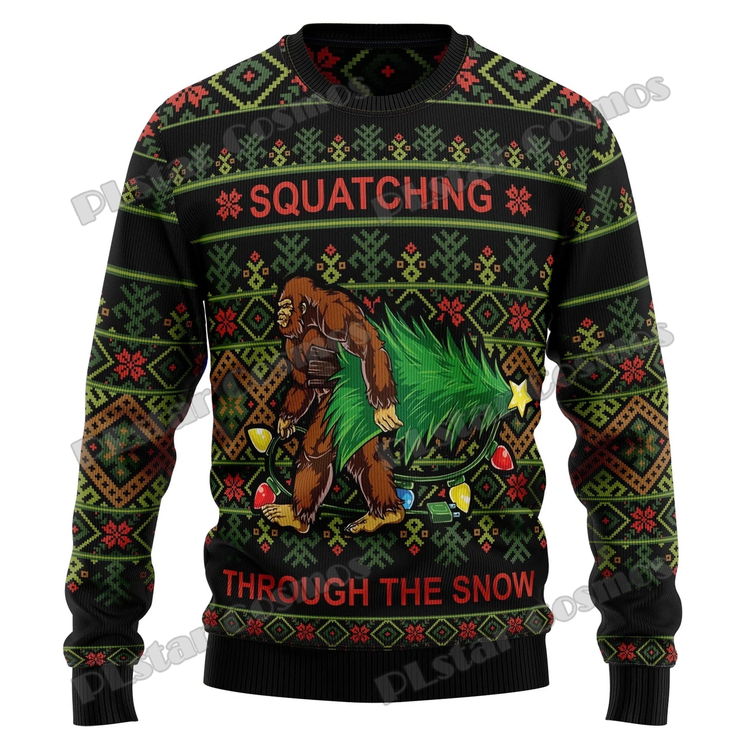 Autumn Winter Unisex Casual Knit Pullover Sweater Amazing Bigfoot Pattern 3D Printed Men's Ugly Christmas Sweater KMY01