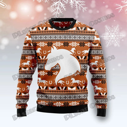 PLstar Cosmos Horse Christmas Tree 3D Printed Men's Ugly Christmas Sweater Winter Unisex Casual Warm Knitwear Pullover MY29