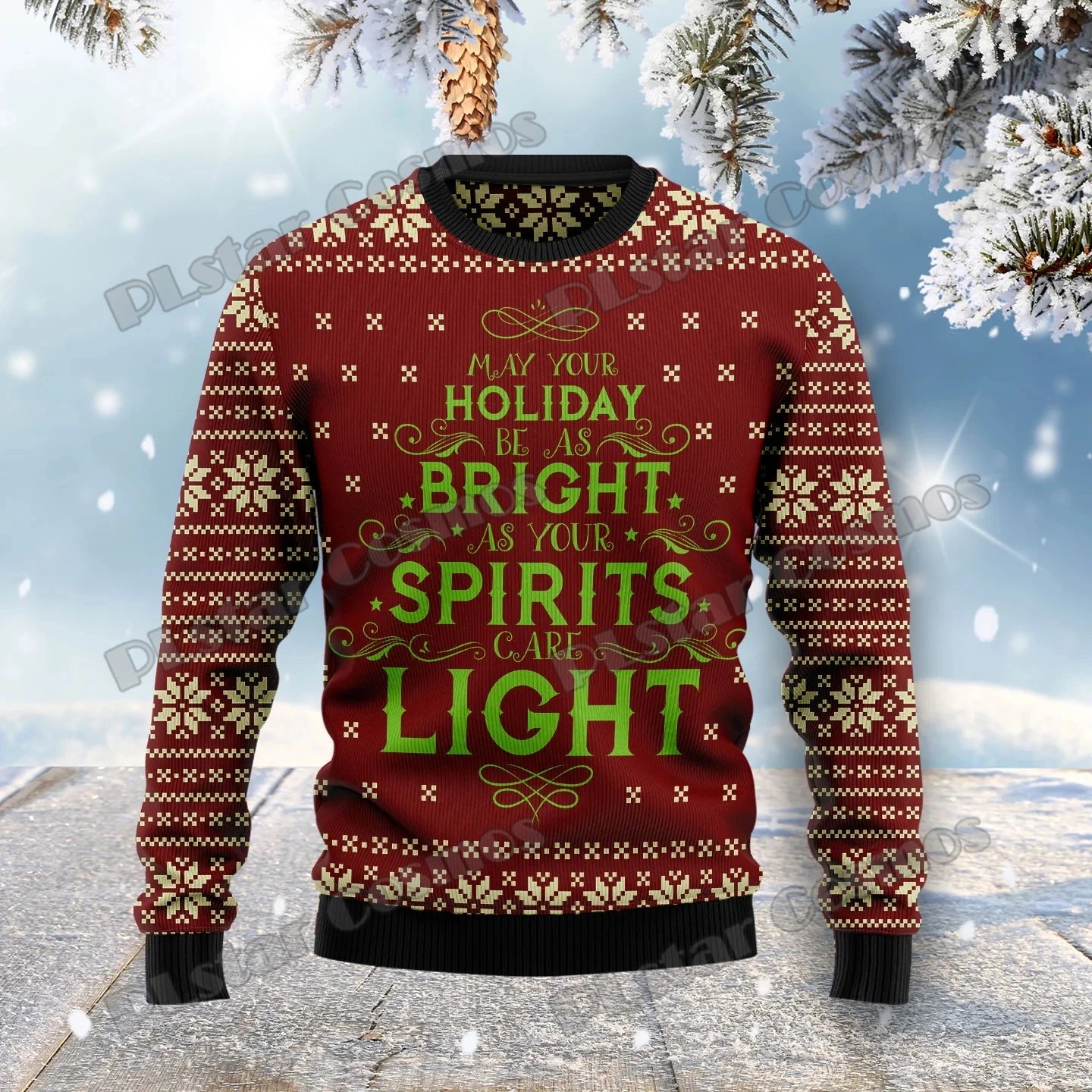 Autumn Winter Unisex Casual Knit Pullover Sweater Christmas Tree Horse Pattern 3D Printed Men's Ugly Christmas Sweater KMY04