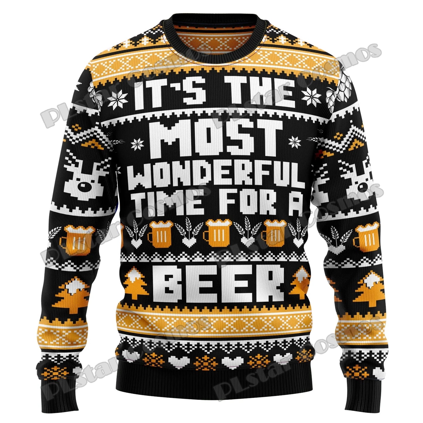 PLstar Cosmos Christmas Jingle Beer 3D Printed Men's Ugly Christmas Sweater Winter Unisex Casual Warm Knitwear Pullover MY22