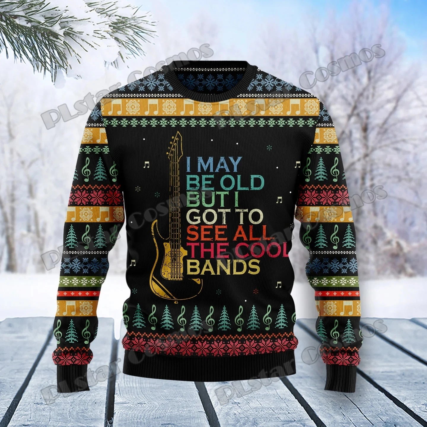 PLstar Cosmos Guitar Christmas Pattern 3D Printed Men's Ugly Christmas Sweater Winter Unisex Casual Warm Knitwear Pullover MY13