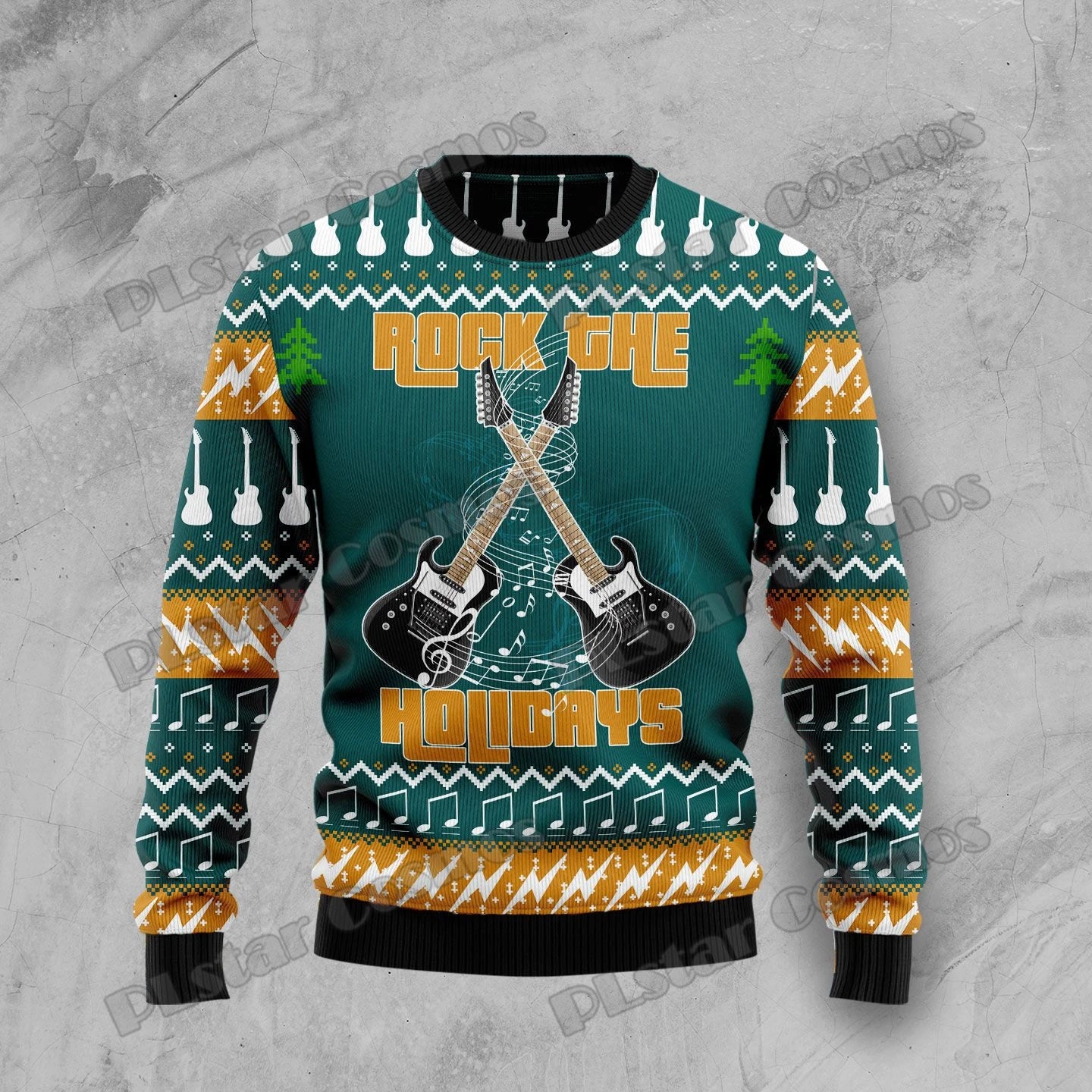 PLstar Cosmos Guitar Christmas Pattern 3D Printed Men's Ugly Christmas Sweater Winter Unisex Casual Warm Knitwear Pullover MY13