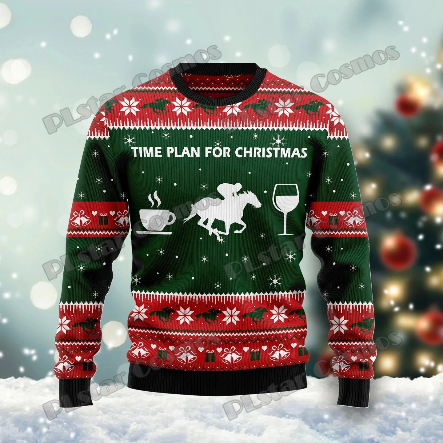 PLstar Cosmos Horse Christmas Tree 3D Printed Men's Ugly Christmas Sweater Winter Unisex Casual Warm Knitwear Pullover MY29