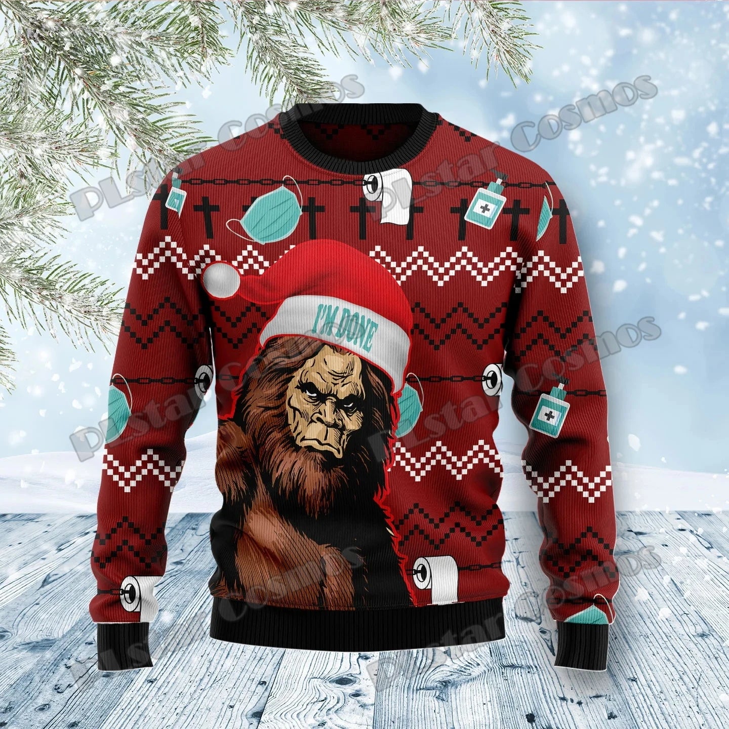 Autumn Winter Unisex Casual Knit Pullover Sweater Amazing Bigfoot Pattern 3D Printed Men's Ugly Christmas Sweater KMY01