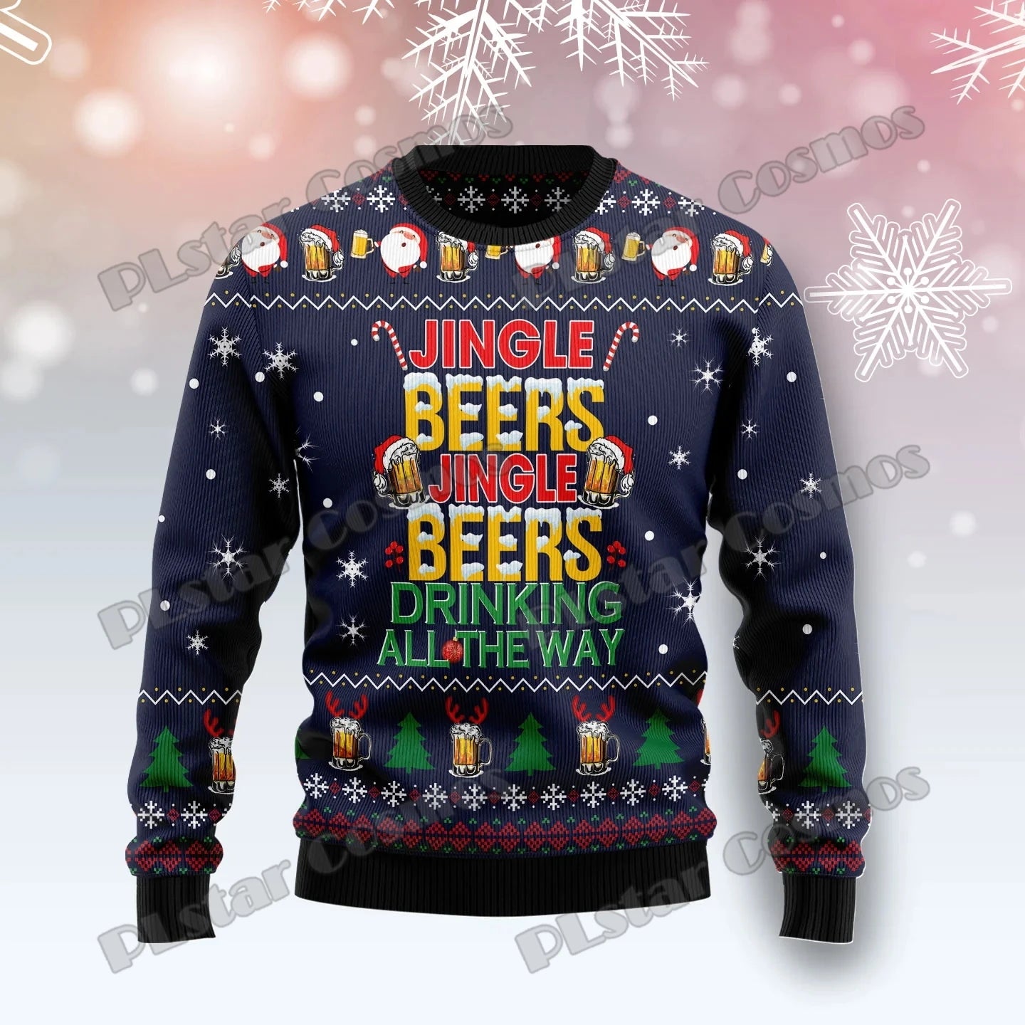 PLstar Cosmos Christmas Jingle Beer 3D Printed Men's Ugly Christmas Sweater Winter Unisex Casual Warm Knitwear Pullover MY22