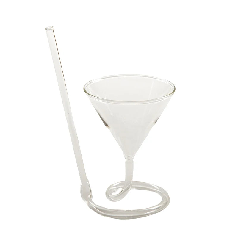 Creative Fun Spiral Cocktail Glass Revolving Martini Creative Long Tail Cocktail Straw Wine Glass for Bar Party Supply Barware