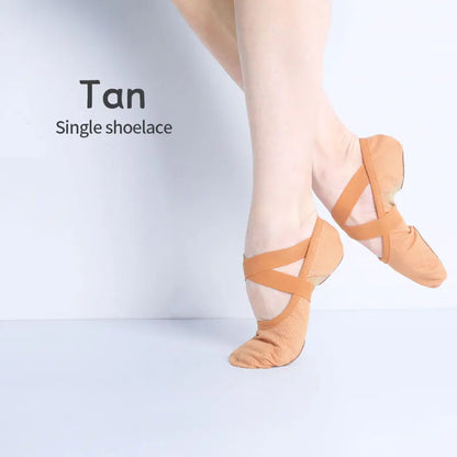 Women's Twill Elastic Ballet Dance Shoes Single Shoelace Soft Sole Dance Training Slippers