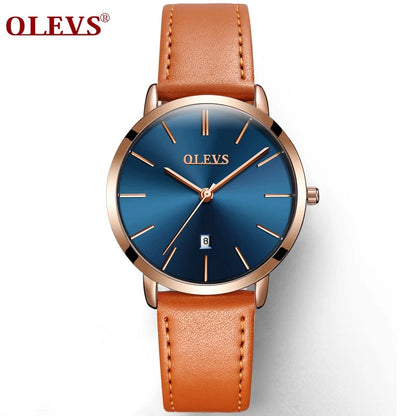 OLEVS Women Watch Red Casual Leather Ladies Watches Luxury Quartz Female Wristwatches Brand Clock Ultra Thin Surface 6.5MM5869