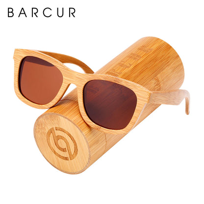 BARCUR Retro Square Men Sun Glasses Women Polarized Sunglasses Natural Bamboo Handmade Wood Sunglasses Beach Wooden UV400