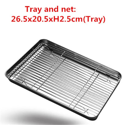 304 Stainless Steel Baking Tray Plate Bbq Tray With Removable Cooling Rack Set Baking cake Pan Sheet Non Toxic Oven Dishwasher