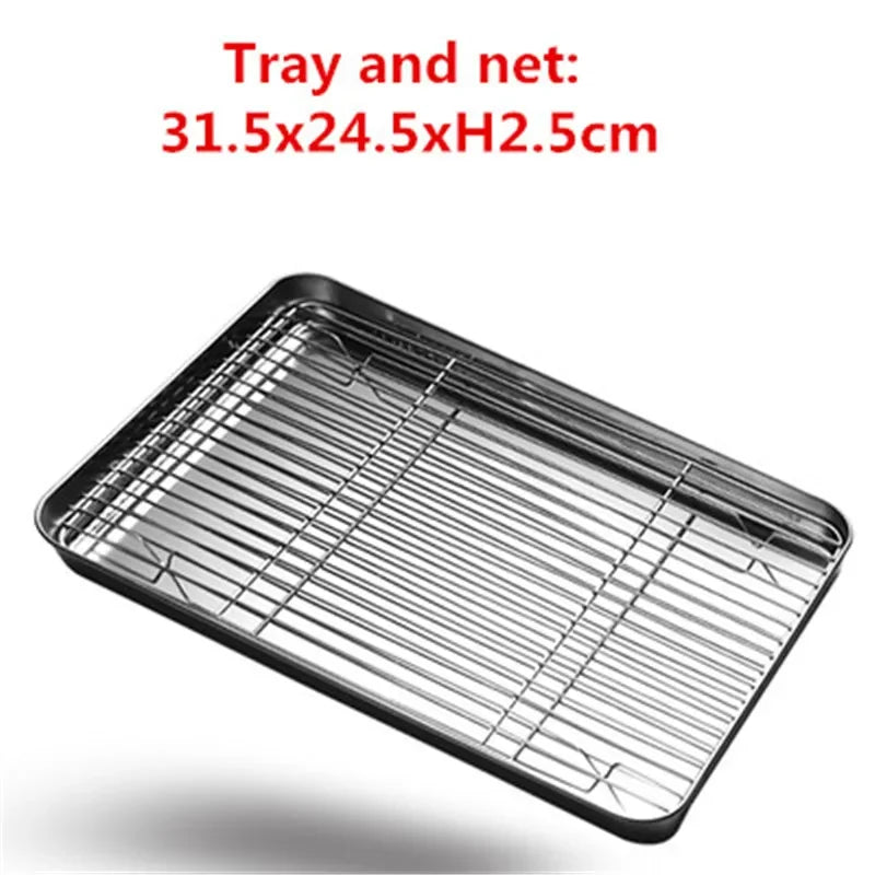 304 Stainless Steel Baking Tray Plate Bbq Tray With Removable Cooling Rack Set Baking cake Pan Sheet Non Toxic Oven Dishwasher