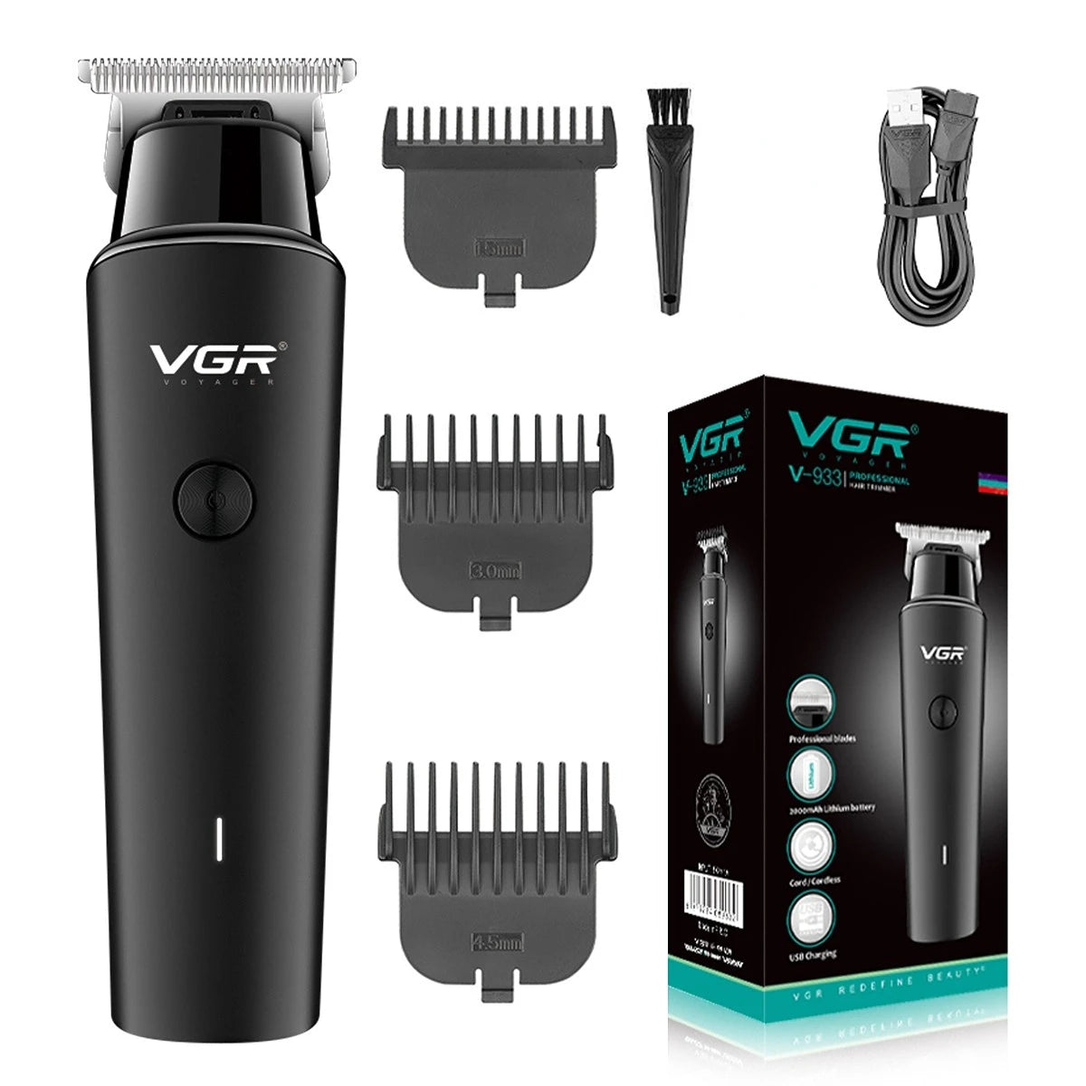 VGR Hair Trimmer Professional Electric Trimmers Cordless Hair Clipper Rechargeable LED Display V 937