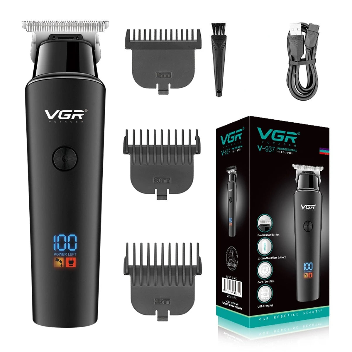 VGR Hair Trimmer Professional Electric Trimmers Cordless Hair Clipper Rechargeable LED Display V 937