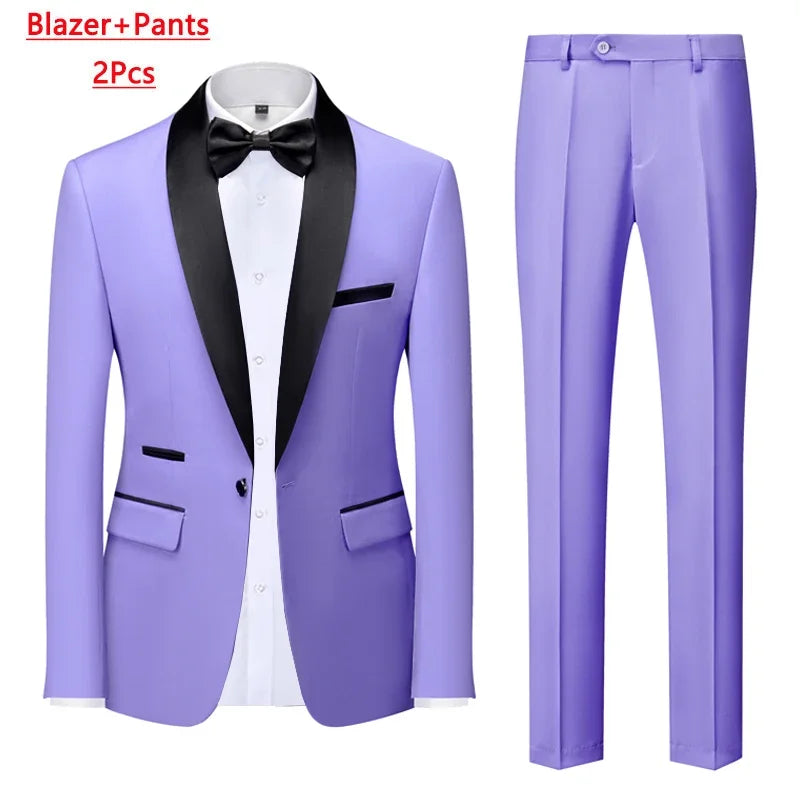 M-6XL Jacket Vest Pants Solid Color Men's Formal Business Office Suit Groom Wedding Dress Party Blazer Waistcoat Trousers Tuxedo