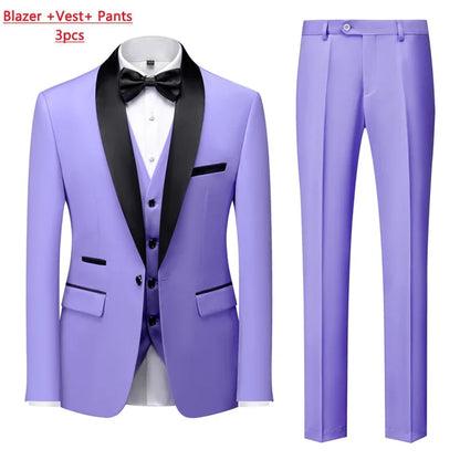 M-6XL Jacket Vest Pants Solid Color Men's Formal Business Office Suit Groom Wedding Dress Party Blazer Waistcoat Trousers Tuxedo