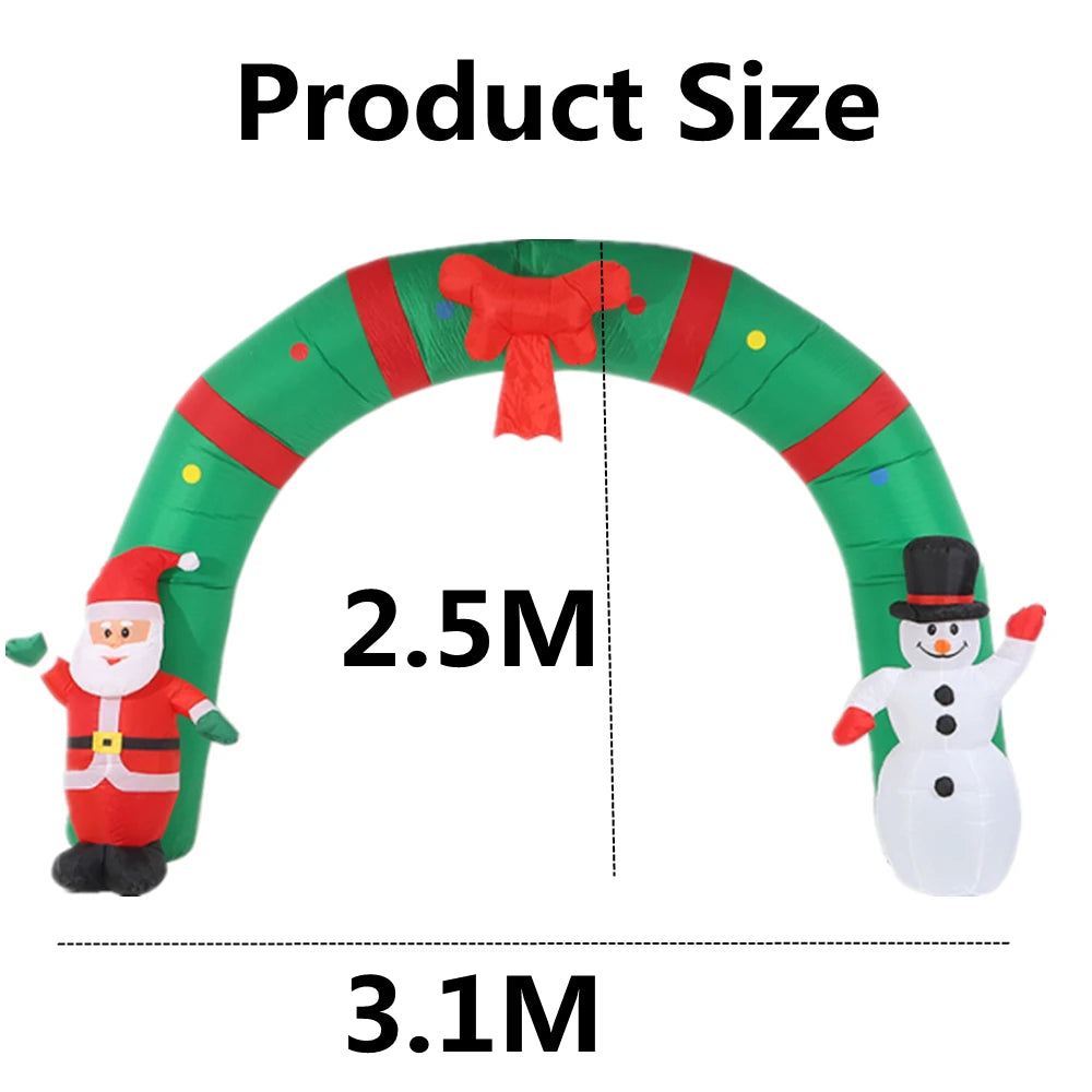 3.1M Christmas Inflatable Archway with Santa Claus and Snowman Airblow Arch，Built-in Led for Yards Outdoor Party Decoration