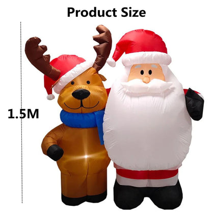 1.5M Inflatable Santa Claus And Deer with LED Lights Inflatable Model Toy Outdoor Decoration Christmas New Year Party Decoration