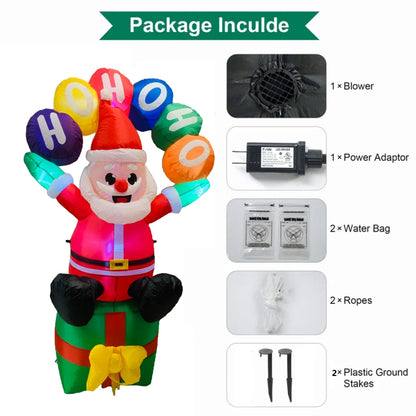 1.8M Christmas Inflatable,Santa Claus Sits in A Gift Bag holding A Sign,With LED Lights Outdoor Ornament Xmas Party Garden Decor