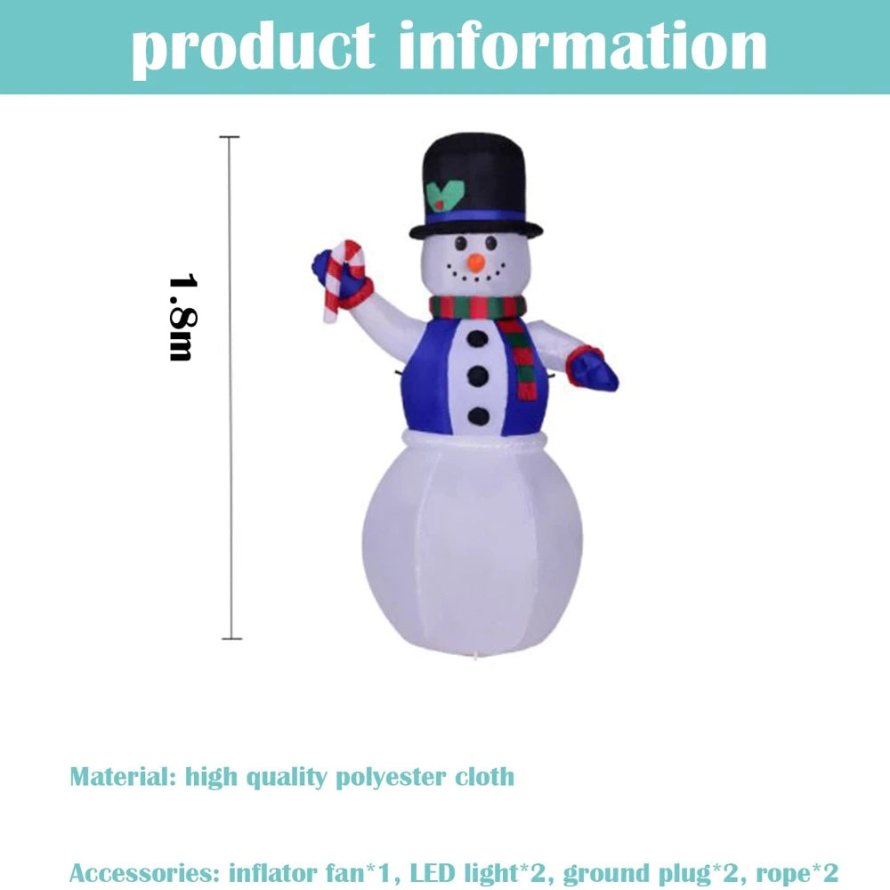 1.8M Christmas Inflatable Outdoor Snowman Wear A Blue Vest and A Hat with Rotating LED Lights for Holiday Party Xmas Yard Garden